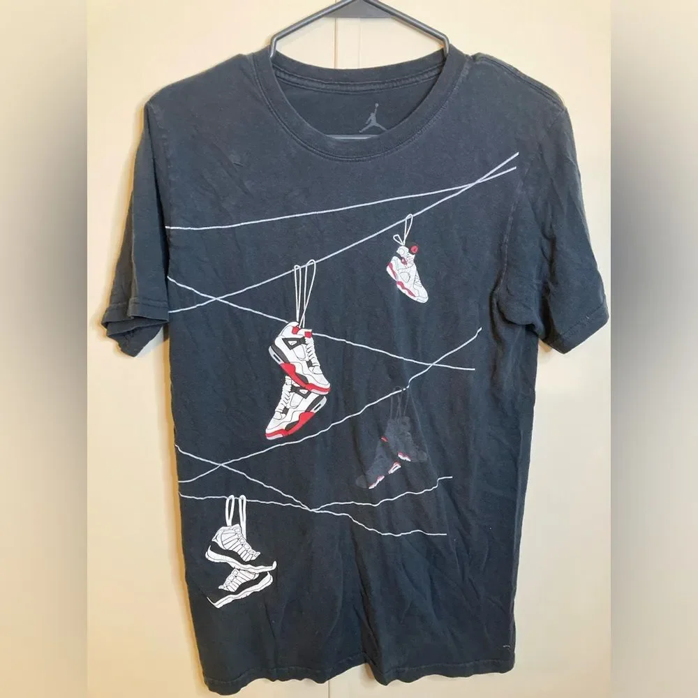 Jordan Hanging Shoes Black T Shirt Men's Size Medium